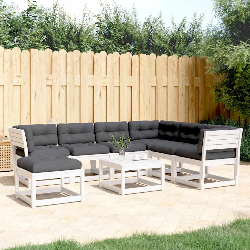 7-delige Loungeset met kussens massief grenenhout wit