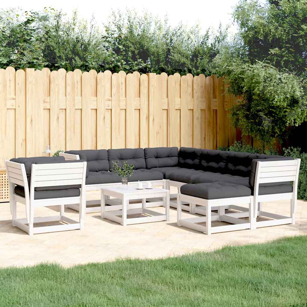 8-delige Loungeset met kussens massief grenenhout wit – afbeelding 1