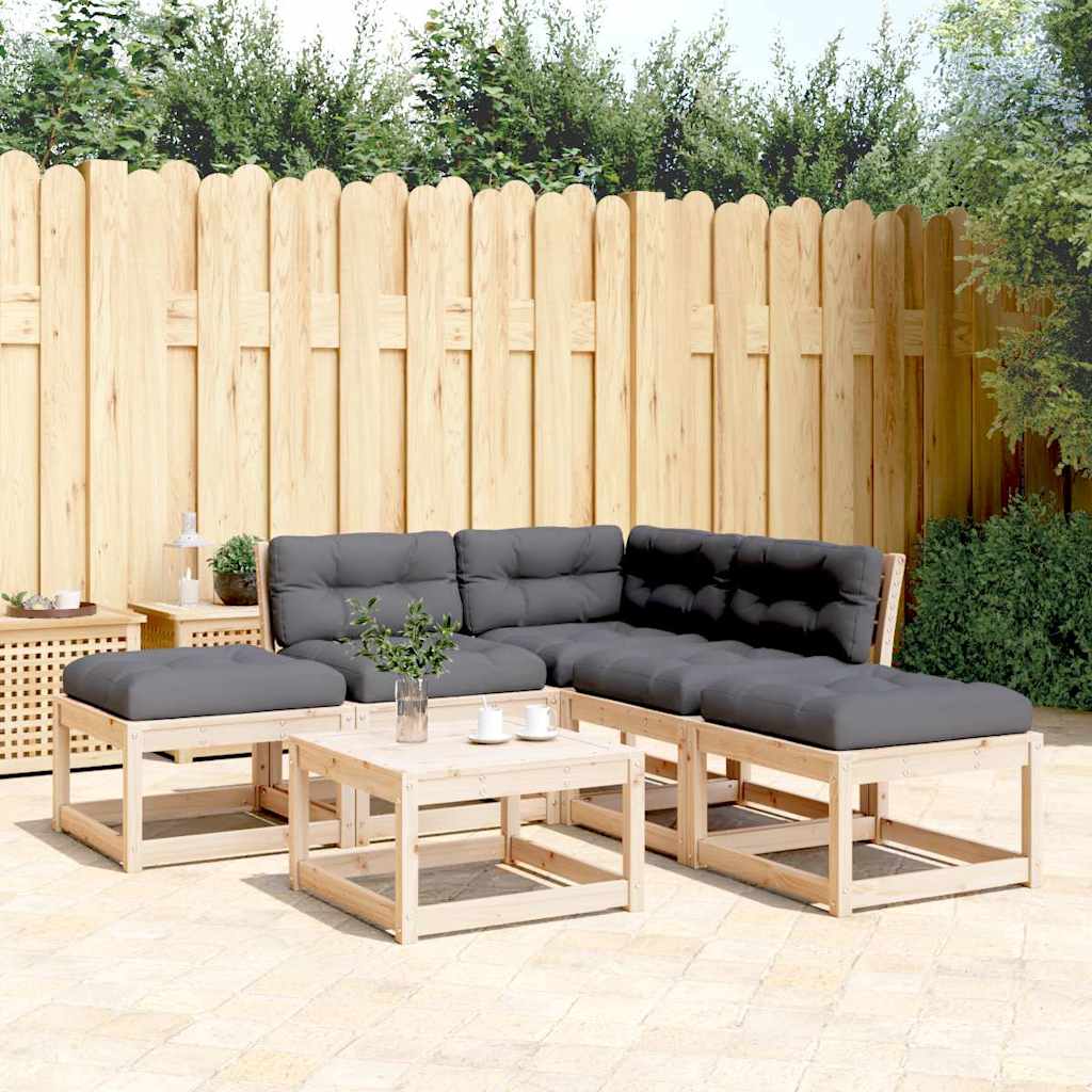5-delige Loungeset met kussens massief grenenhout