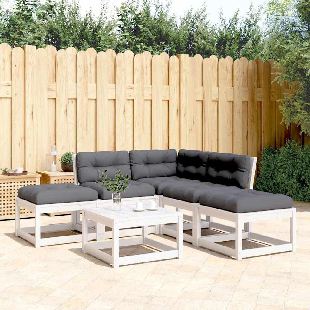 5-delige Loungeset met kussens massief grenenhout wit – afbeelding 1