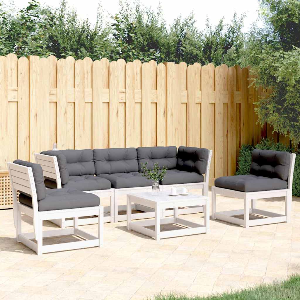 5-delige Loungeset met kussens massief grenenhout wit