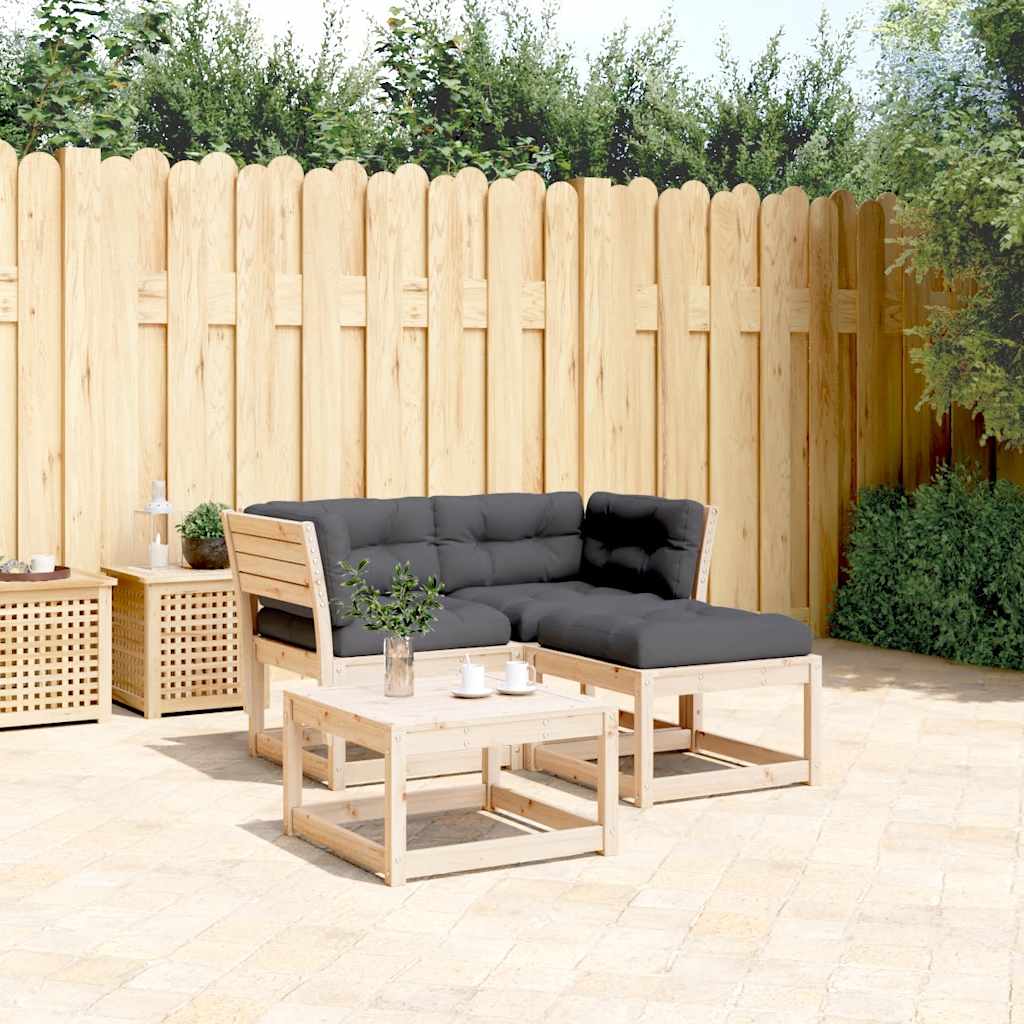 3-delige Loungeset met kussens massief grenenhout