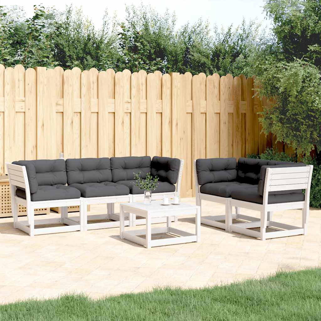 5-delige Loungeset met kussens massief grenenhout wit – afbeelding 1