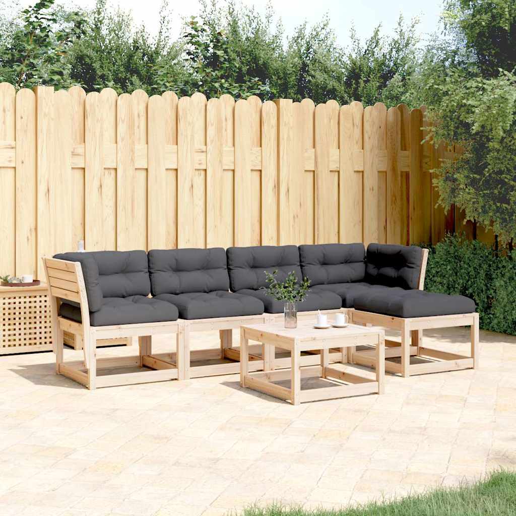 5-delige Loungeset met kussens massief grenenhout