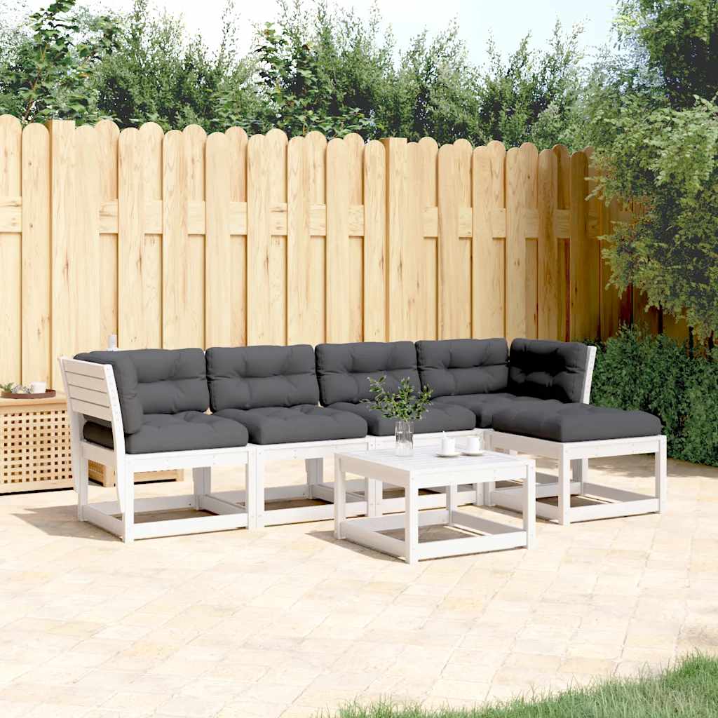 5-delige Loungeset met kussens massief grenenhout wit