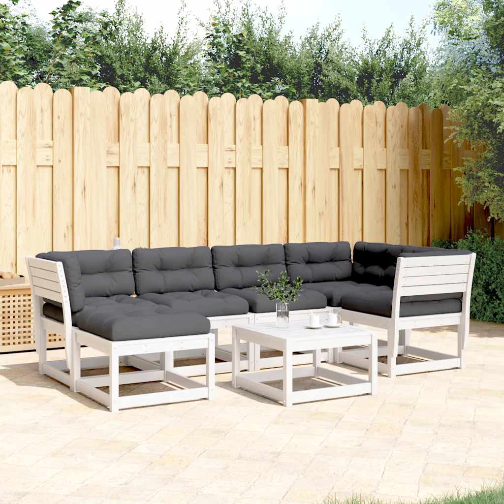 6-delige Loungeset met kussens massief grenenhout wit