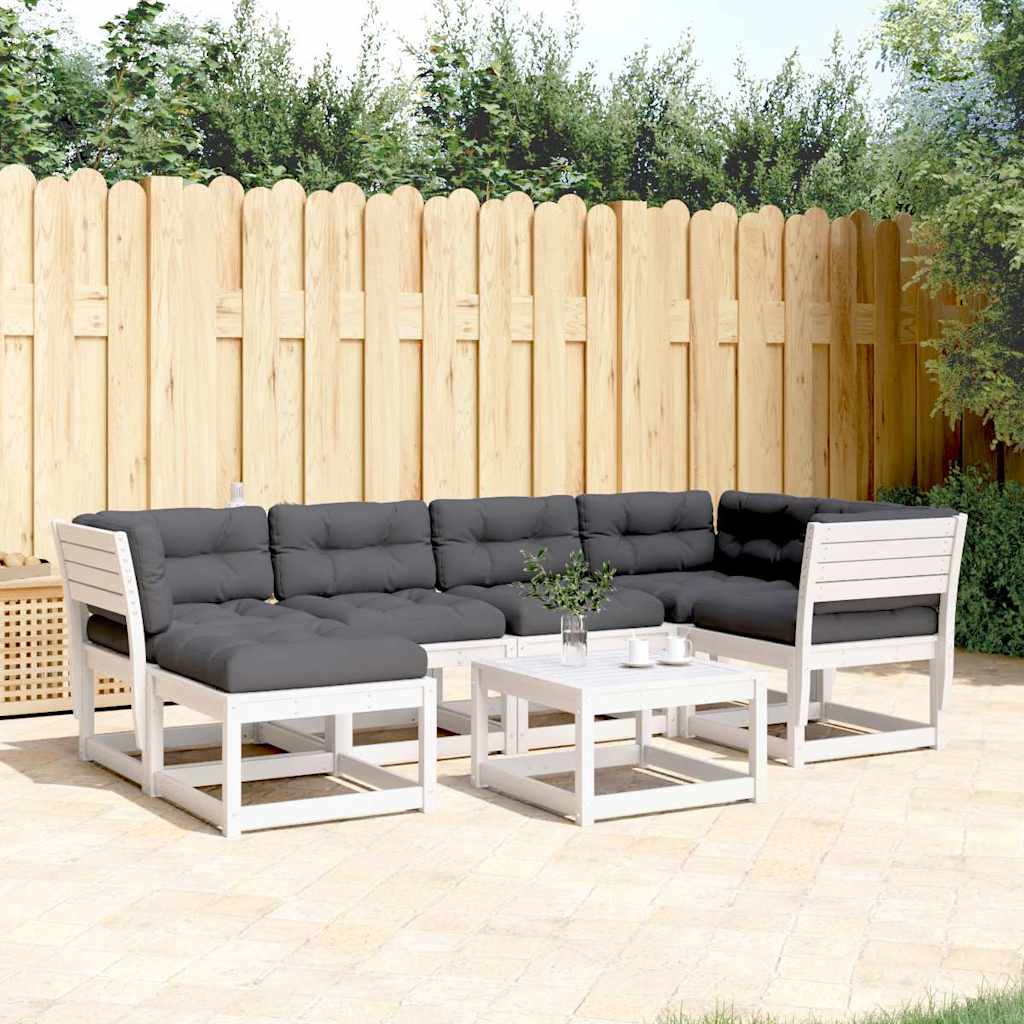 6-delige Loungeset met kussens massief grenenhout wit