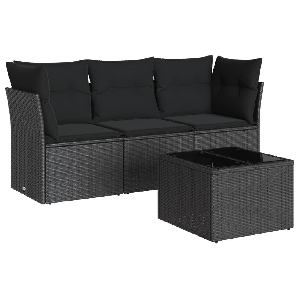 4-delige Loungeset met kussens poly rattan zwart – afbeelding 2