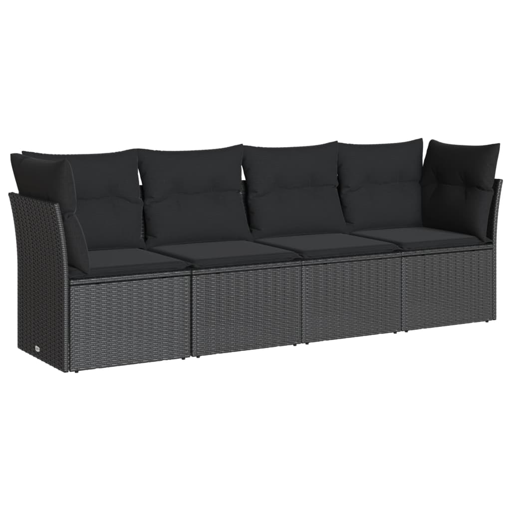 4-delige Loungeset met kussens poly rattan zwart – afbeelding 2