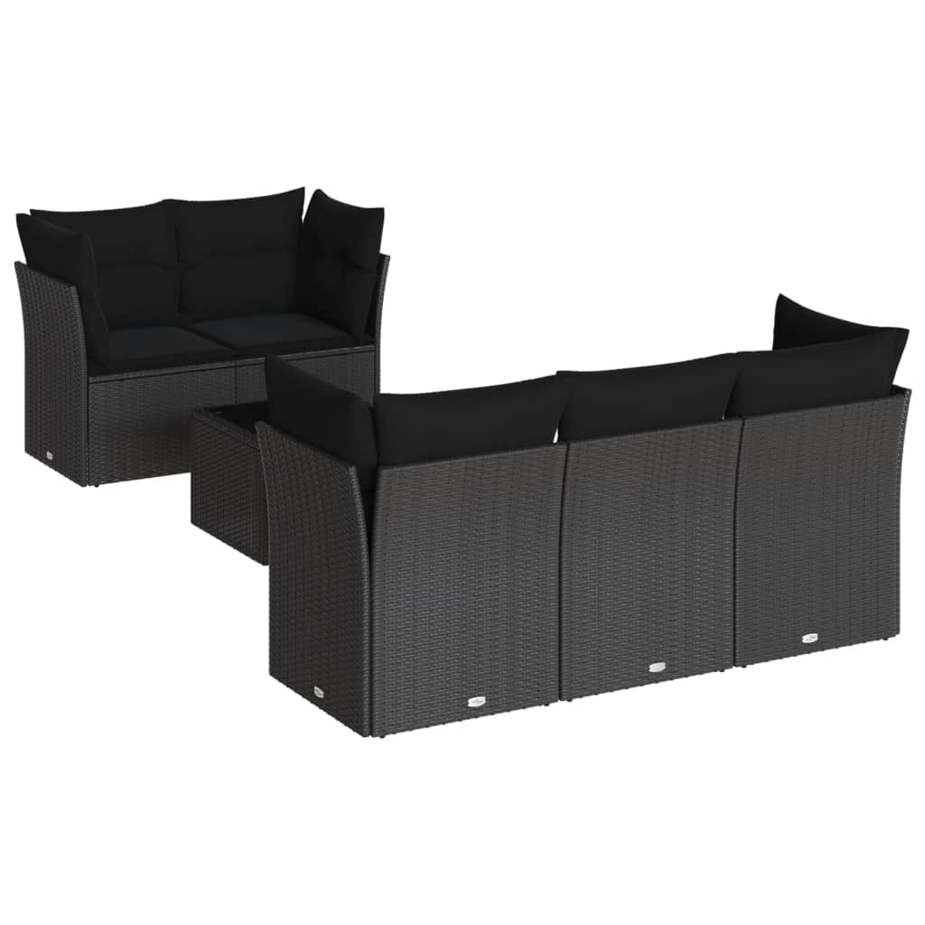 6-delige Loungeset met kussens poly rattan zwart – afbeelding 2