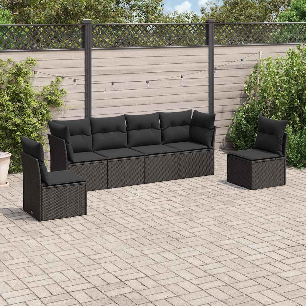 6-delige Loungeset met kussens poly rattan zwart – afbeelding 1