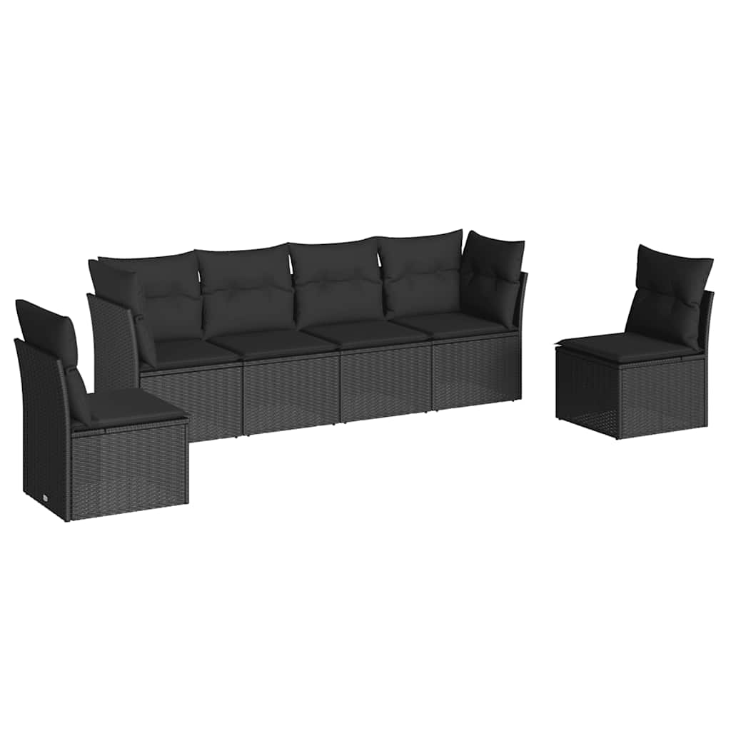6-delige Loungeset met kussens poly rattan zwart – afbeelding 2