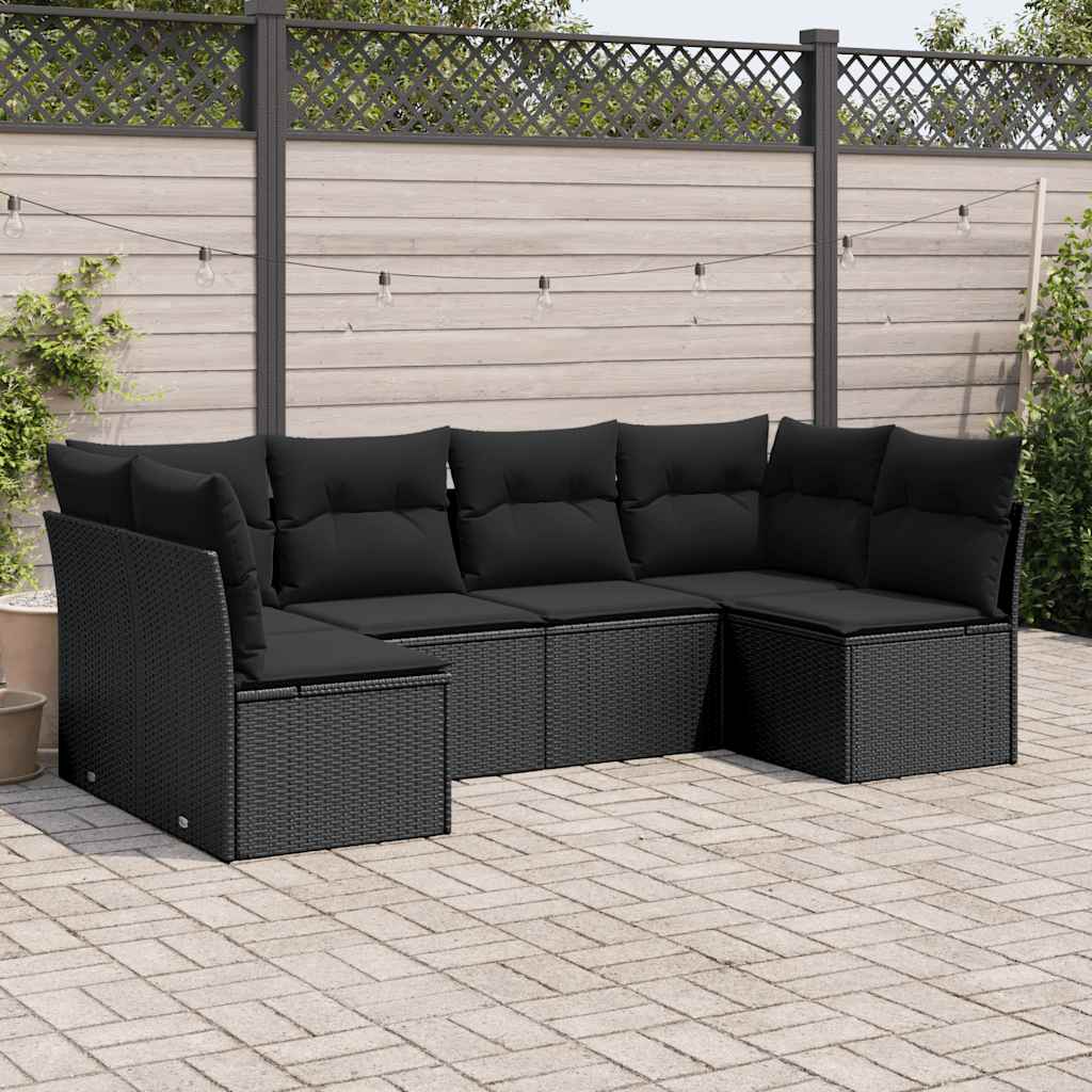 6-delige Loungeset met kussens poly rattan zwart – afbeelding 1