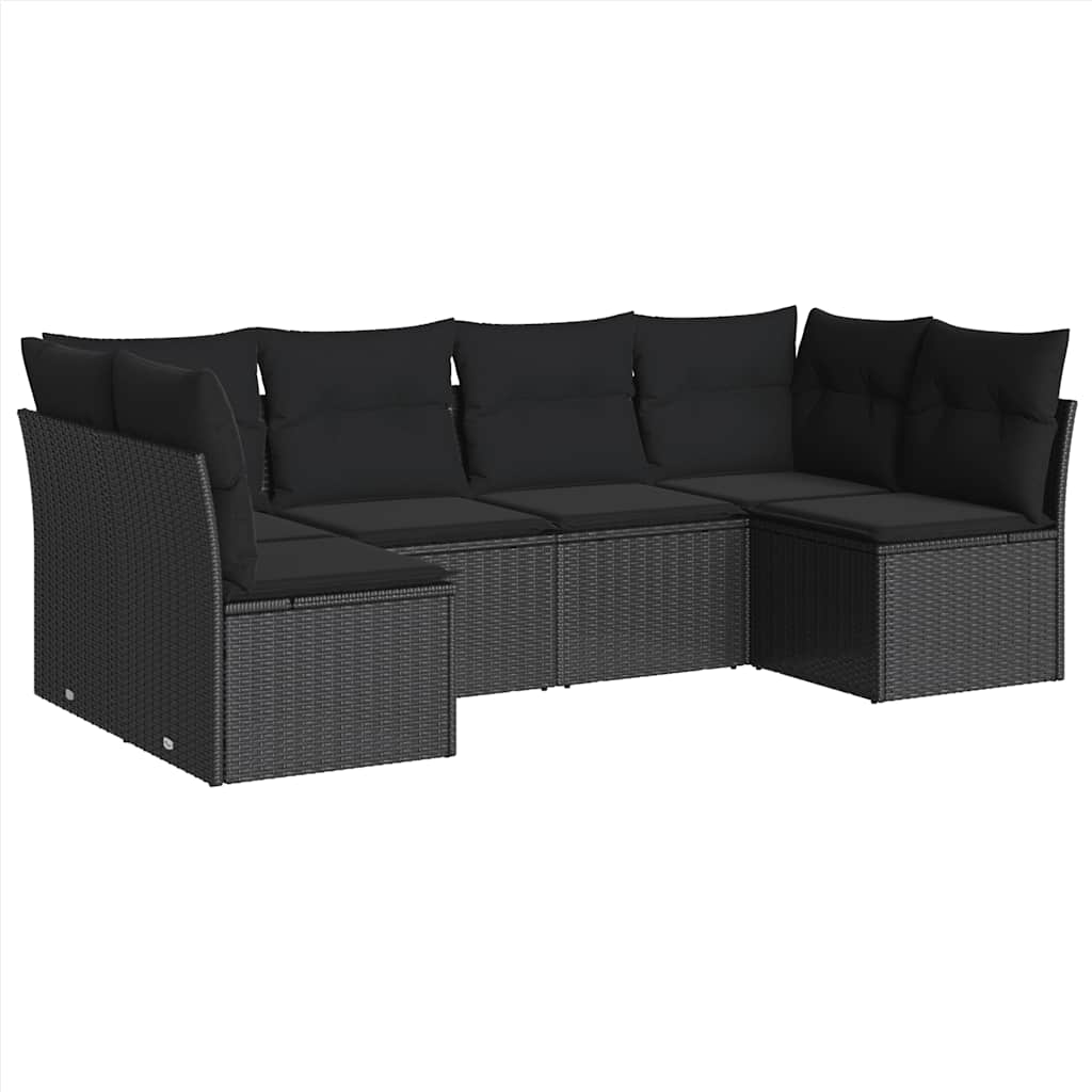 6-delige Loungeset met kussens poly rattan zwart – afbeelding 2