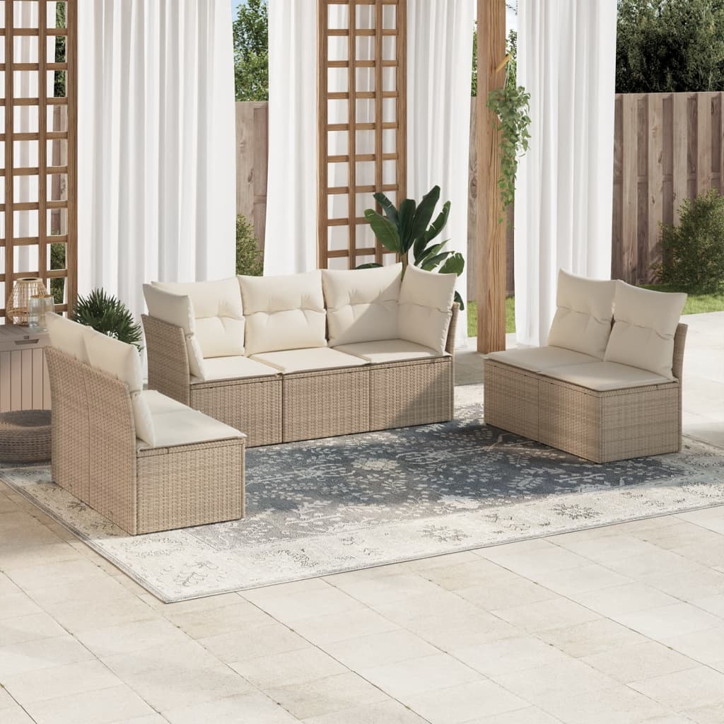 7-delige Loungeset met kussens poly rattan beige – afbeelding 1