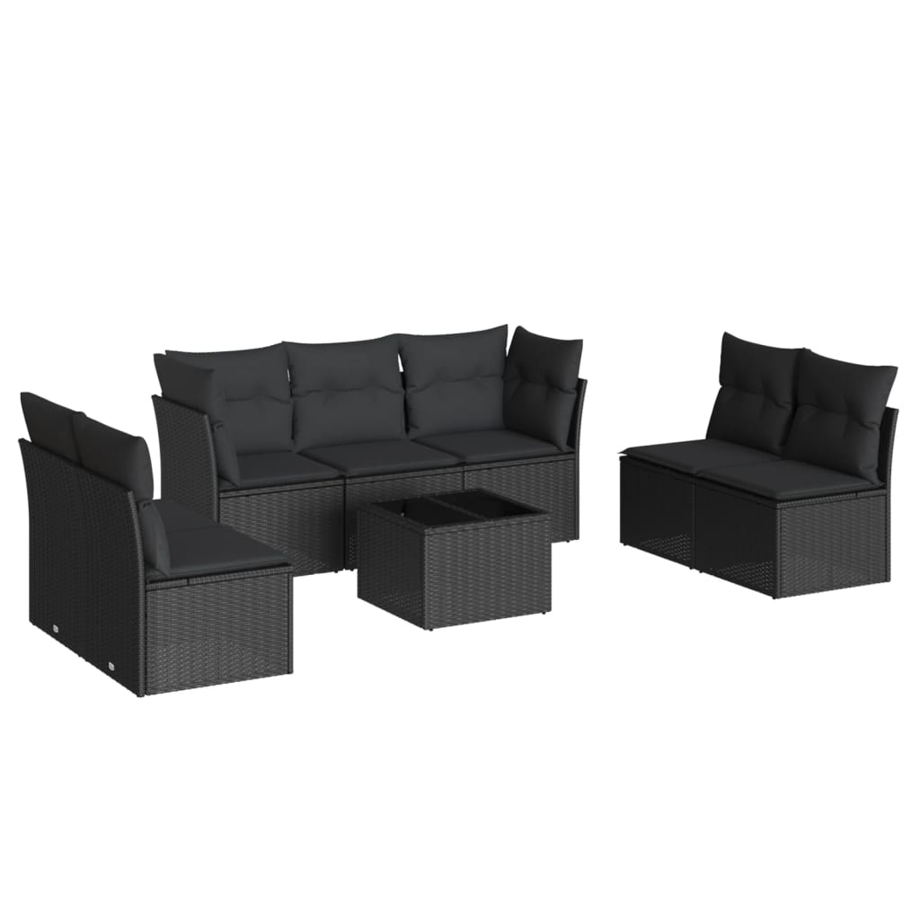 8-delige Loungeset met kussens poly rattan zwart – afbeelding 2