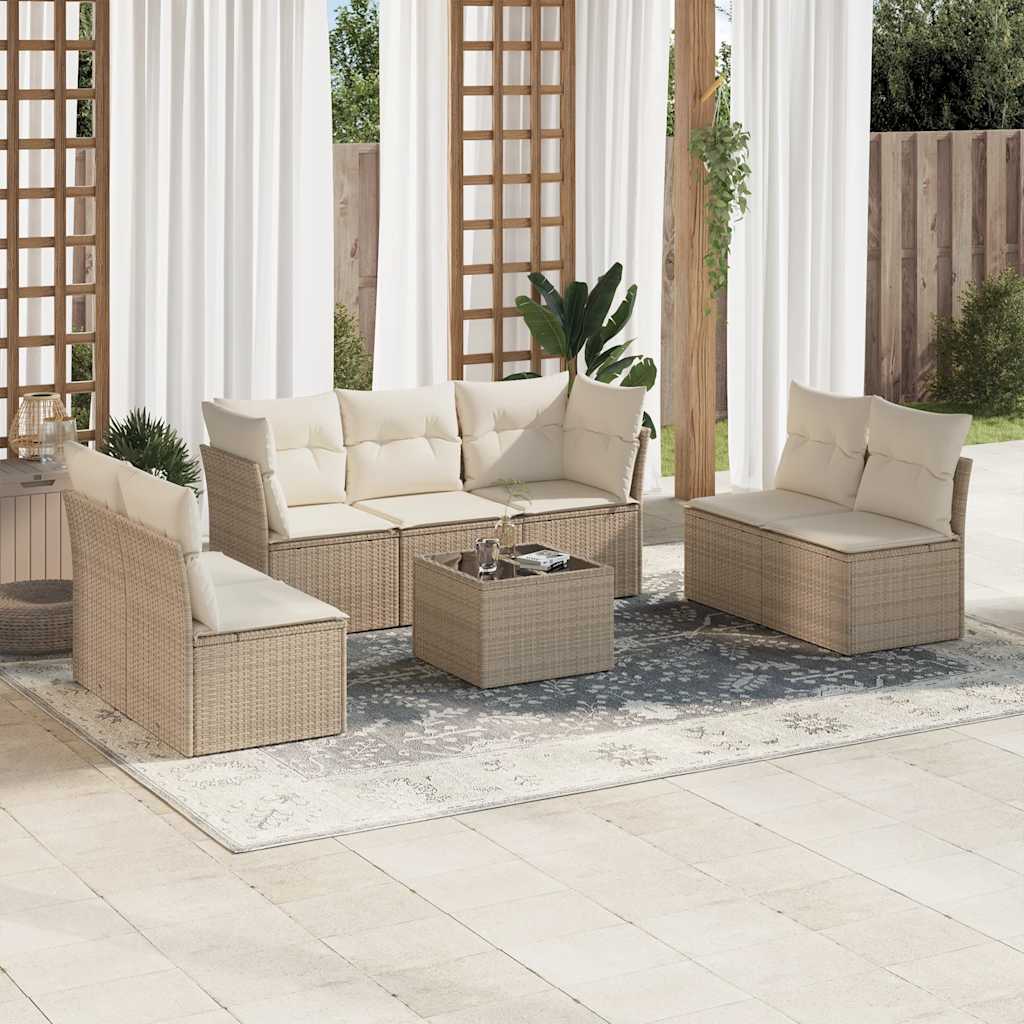8-delige Loungeset met kussens poly rattan beige – afbeelding 1