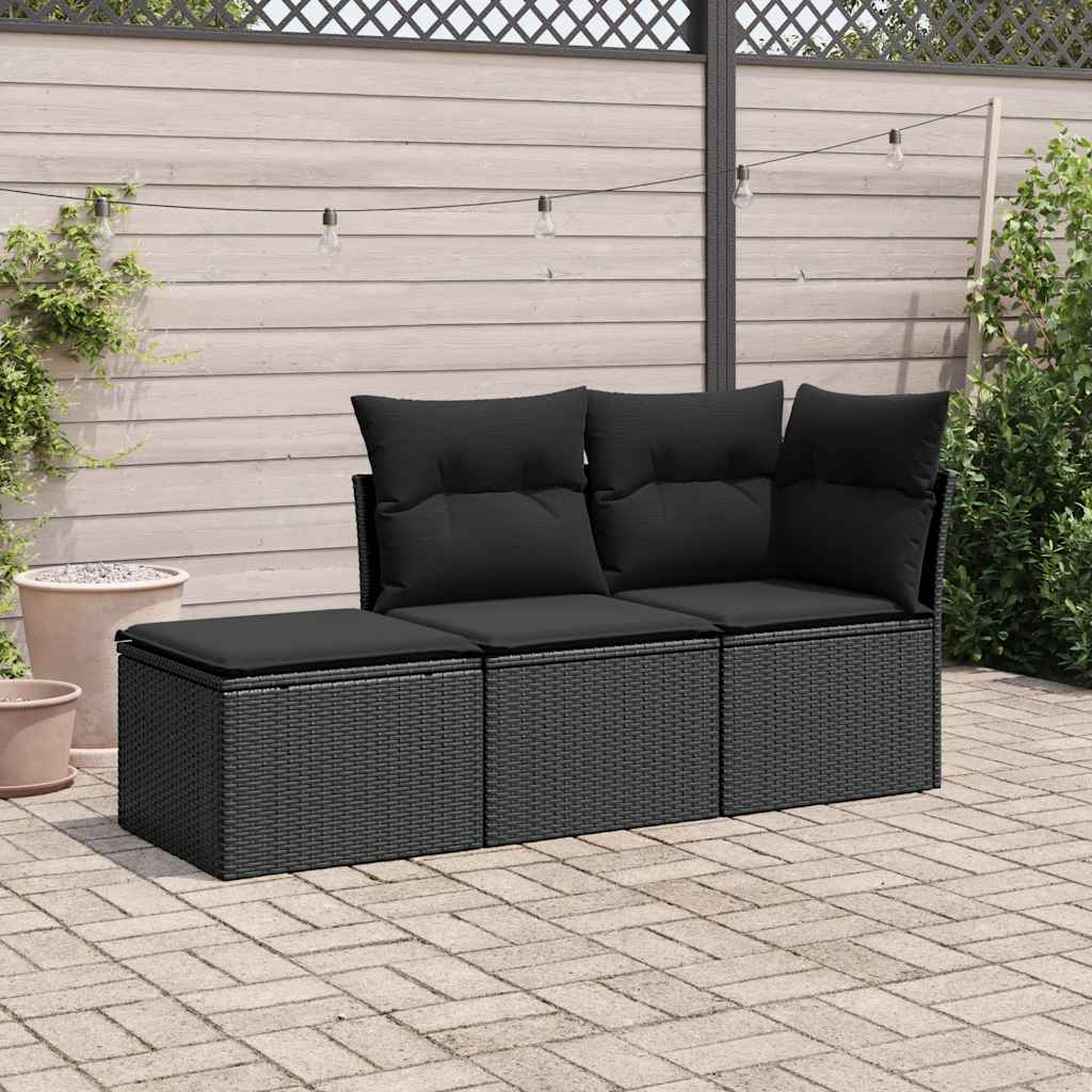 3-delige Loungeset met kussens poly rattan zwart – afbeelding 1