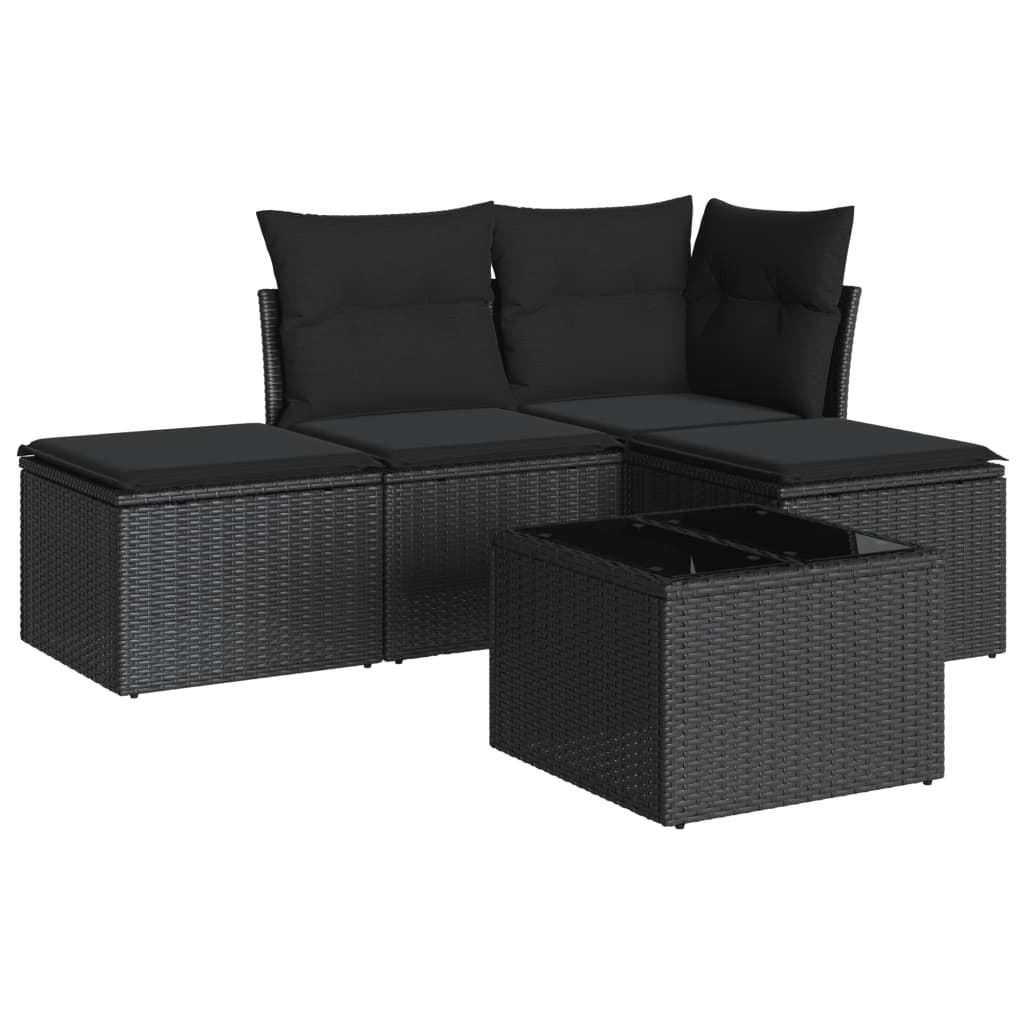 5-delige Loungeset met kussens poly rattan zwart – afbeelding 2