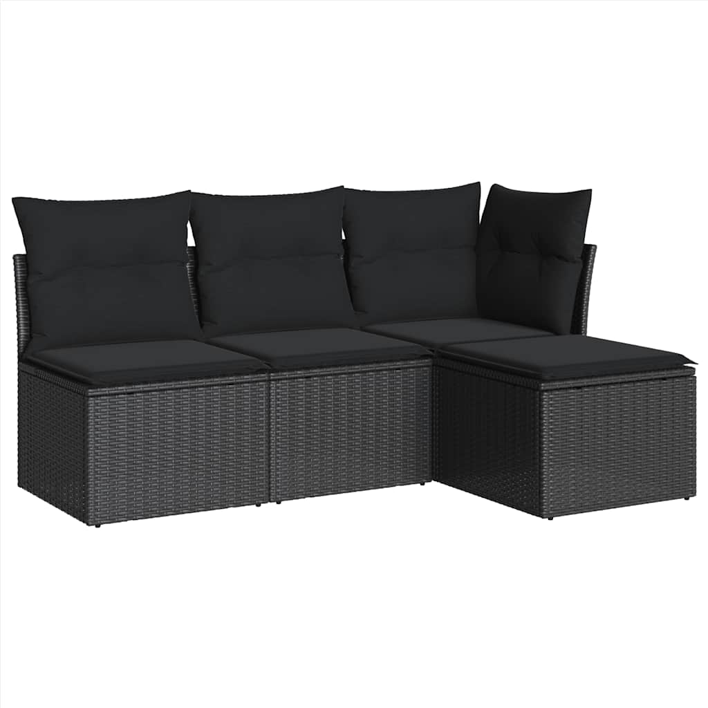 4-delige Loungeset met kussens poly rattan zwart – afbeelding 2