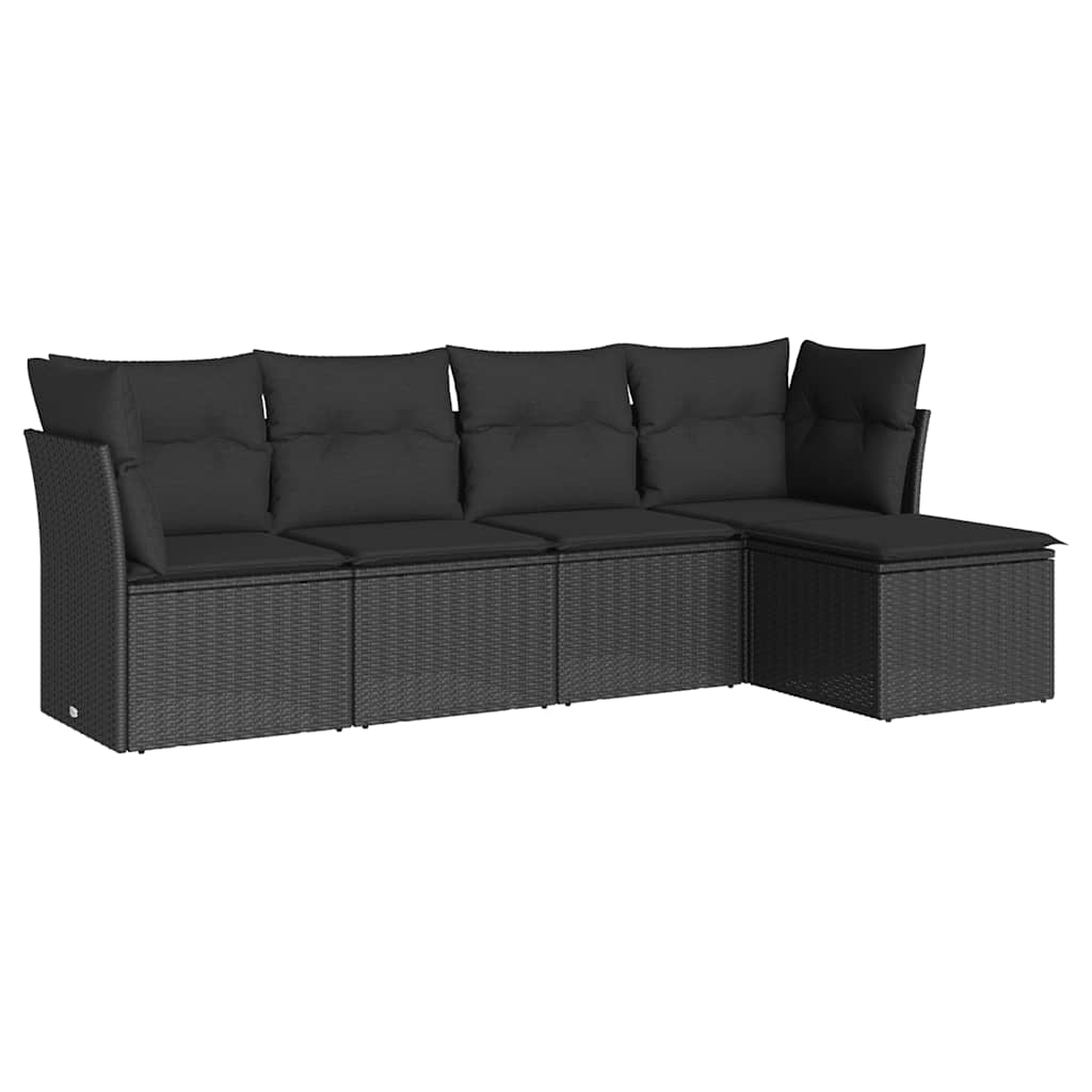 5-delige Loungeset met kussens poly rattan zwart – afbeelding 2