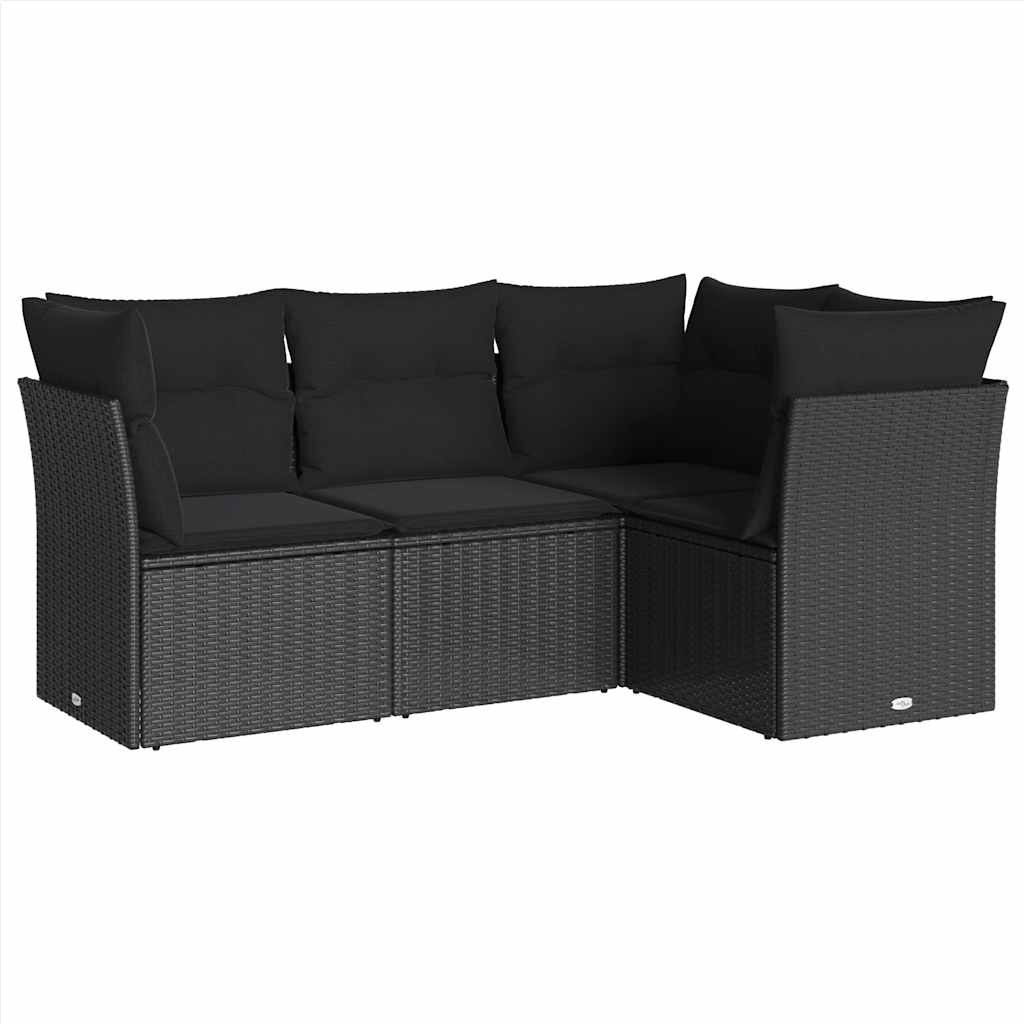 4-delige Loungeset met kussens poly rattan zwart – afbeelding 2