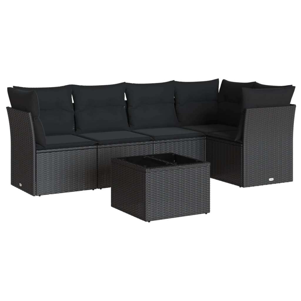 6-delige Loungeset met kussens poly rattan zwart – afbeelding 2