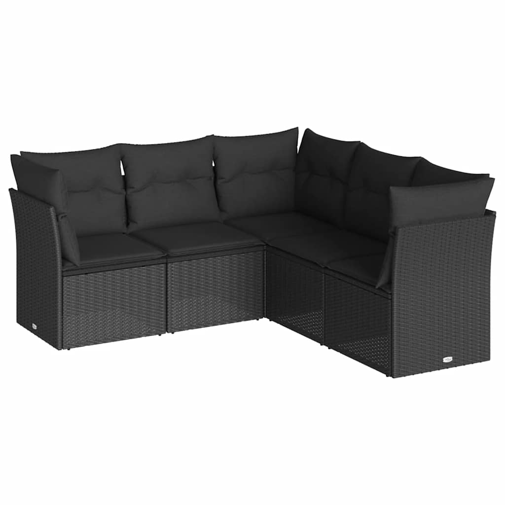 5-delige Loungeset met kussens poly rattan zwart – afbeelding 2