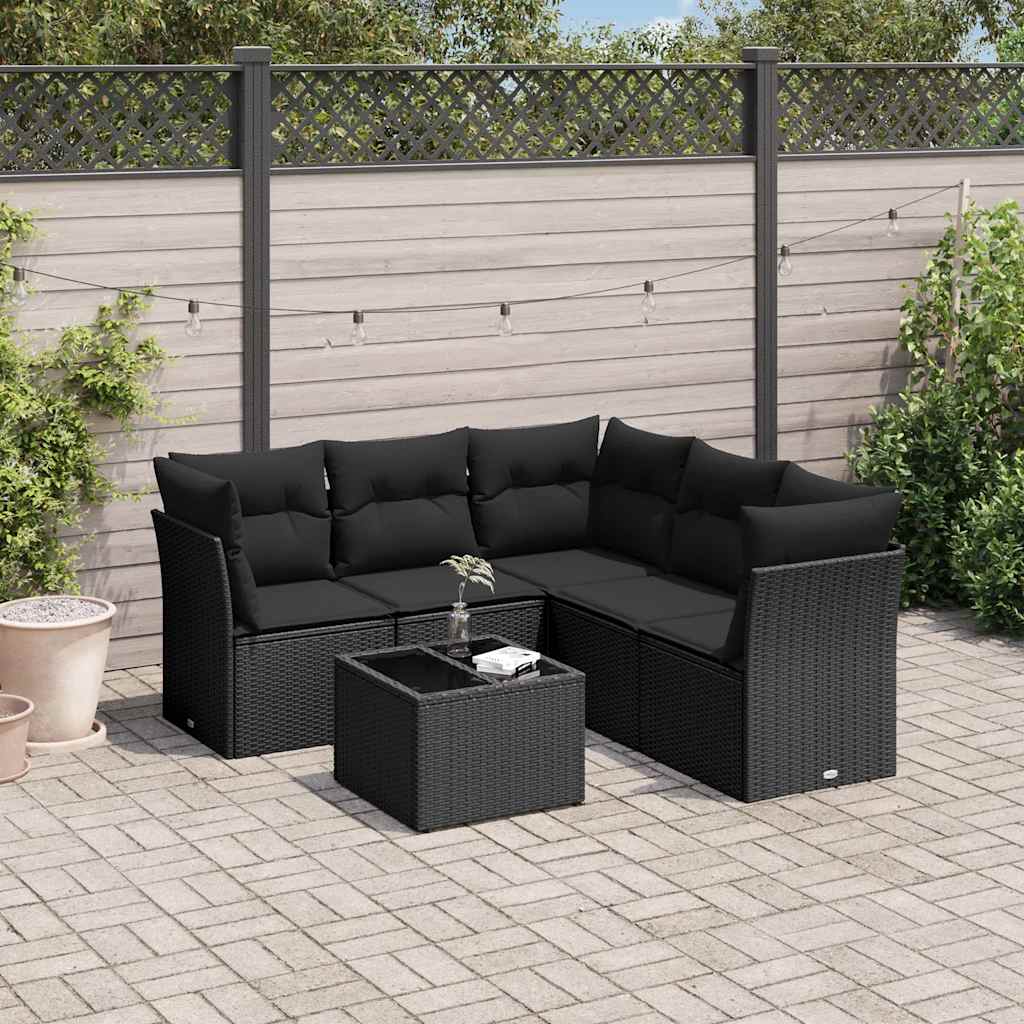 6-delige Loungeset met kussens poly rattan zwart – afbeelding 1