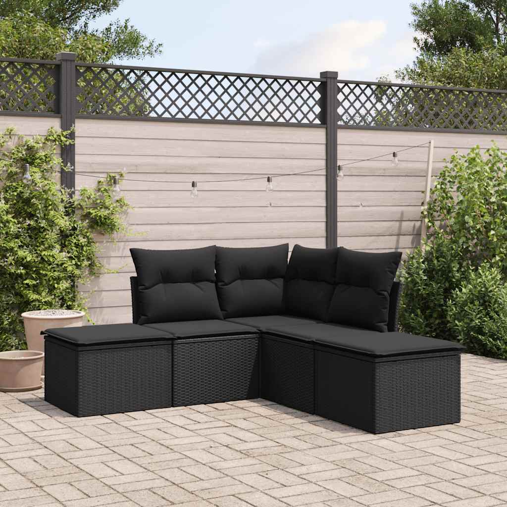 5-delige Loungeset met kussens poly rattan zwart – afbeelding 1