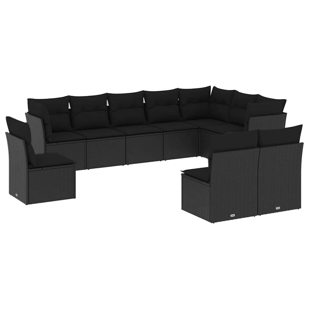 10-delige Loungeset met kussens poly rattan zwart – afbeelding 2