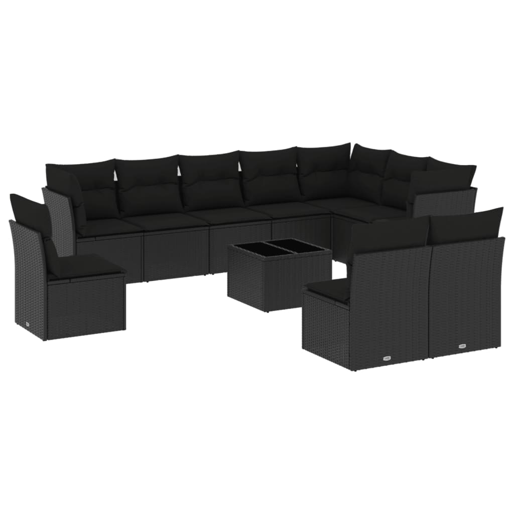 11-delige Loungeset met kussens poly rattan zwart – afbeelding 2