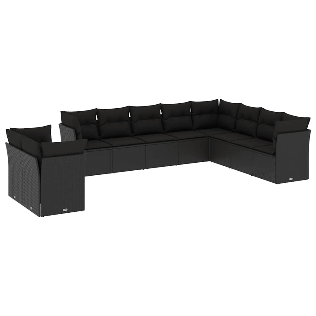 10-delige Loungeset met kussens poly rattan zwart – afbeelding 2