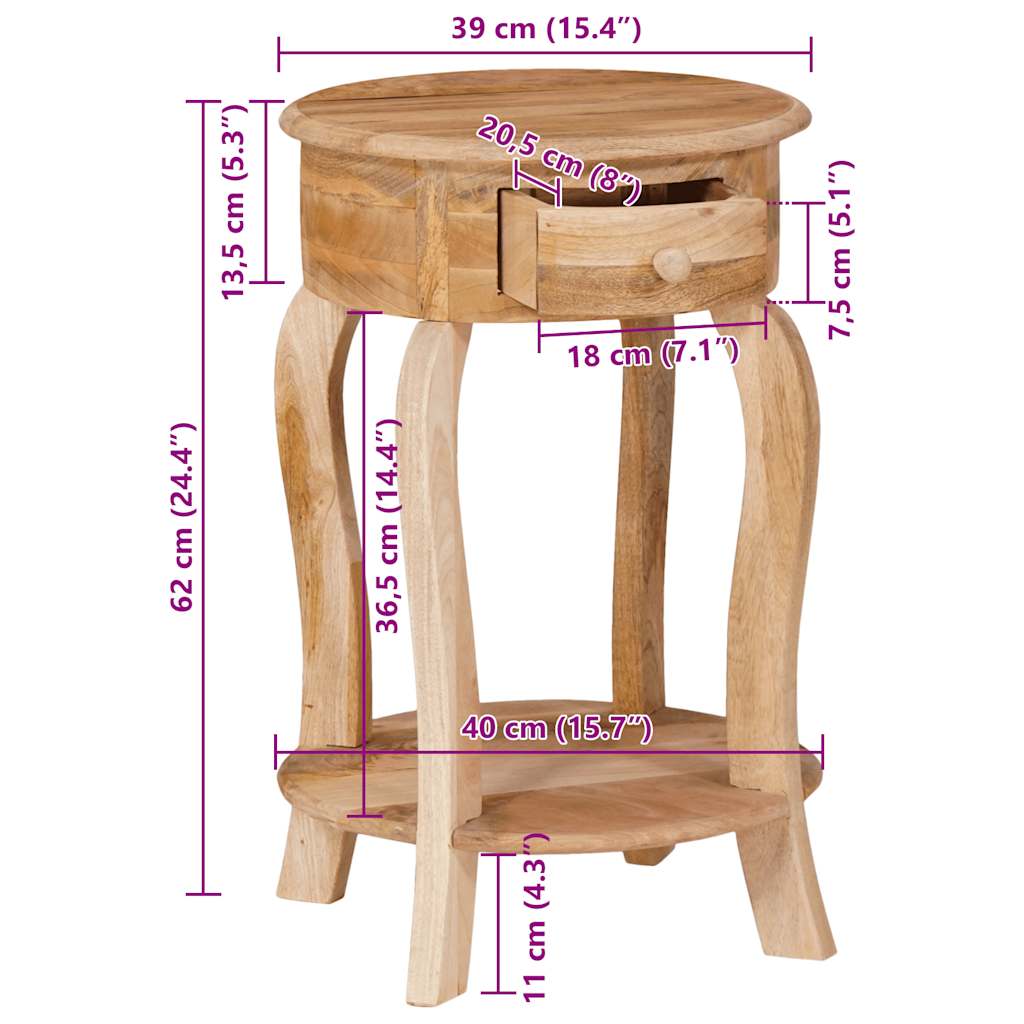 Bijzettafel 37x37x61 cm massief mangohout – afbeelding 10