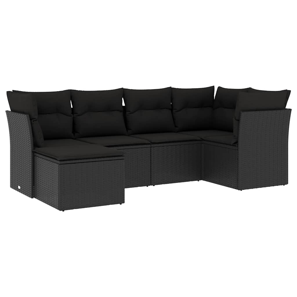 6-delige Loungeset met kussens poly rattan zwart – afbeelding 2