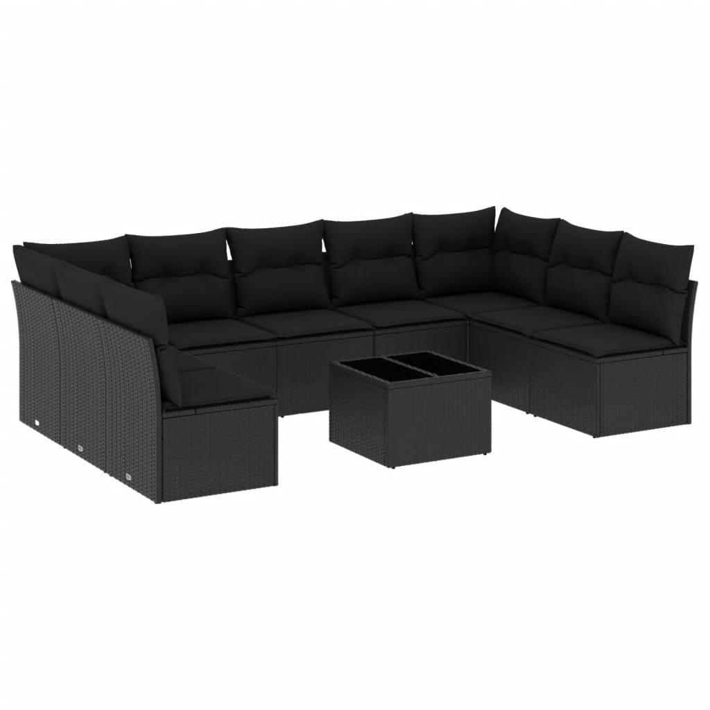10-delige Loungeset met kussens poly rattan zwart – afbeelding 2