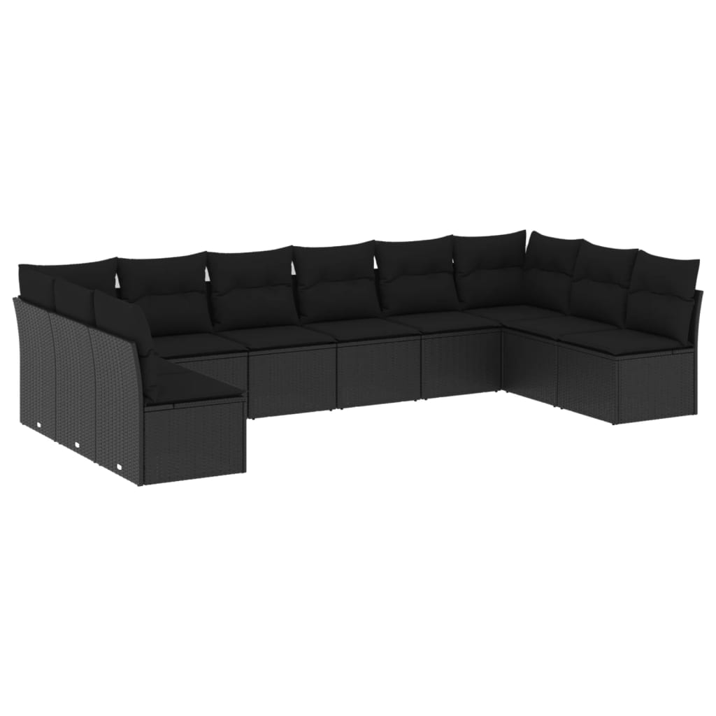 10-delige Loungeset met kussens poly rattan zwart – afbeelding 2