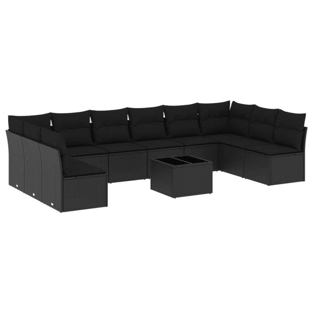 11-delige Loungeset met kussens poly rattan zwart – afbeelding 2