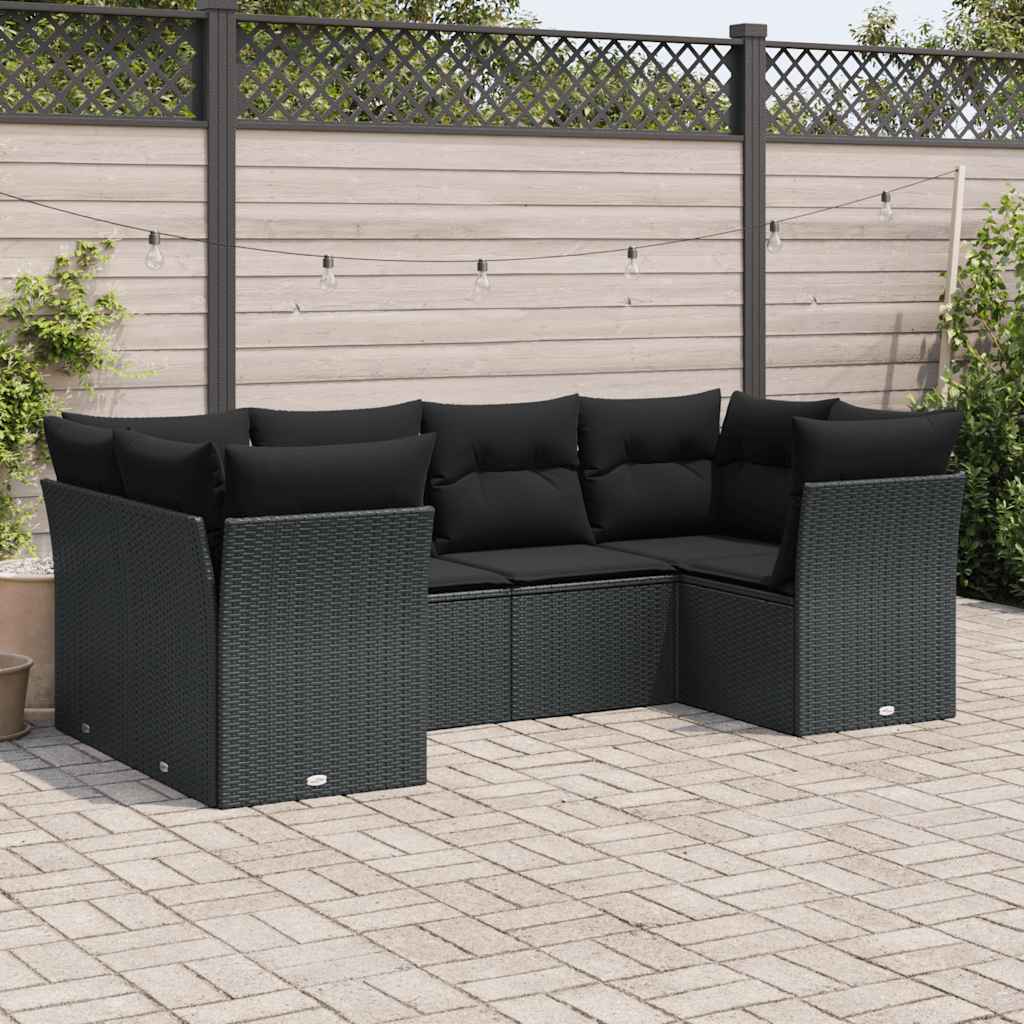 6-delige Loungeset met kussens poly rattan zwart – afbeelding 1