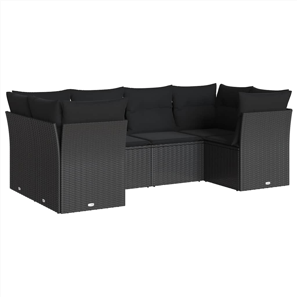 6-delige Loungeset met kussens poly rattan zwart – afbeelding 2
