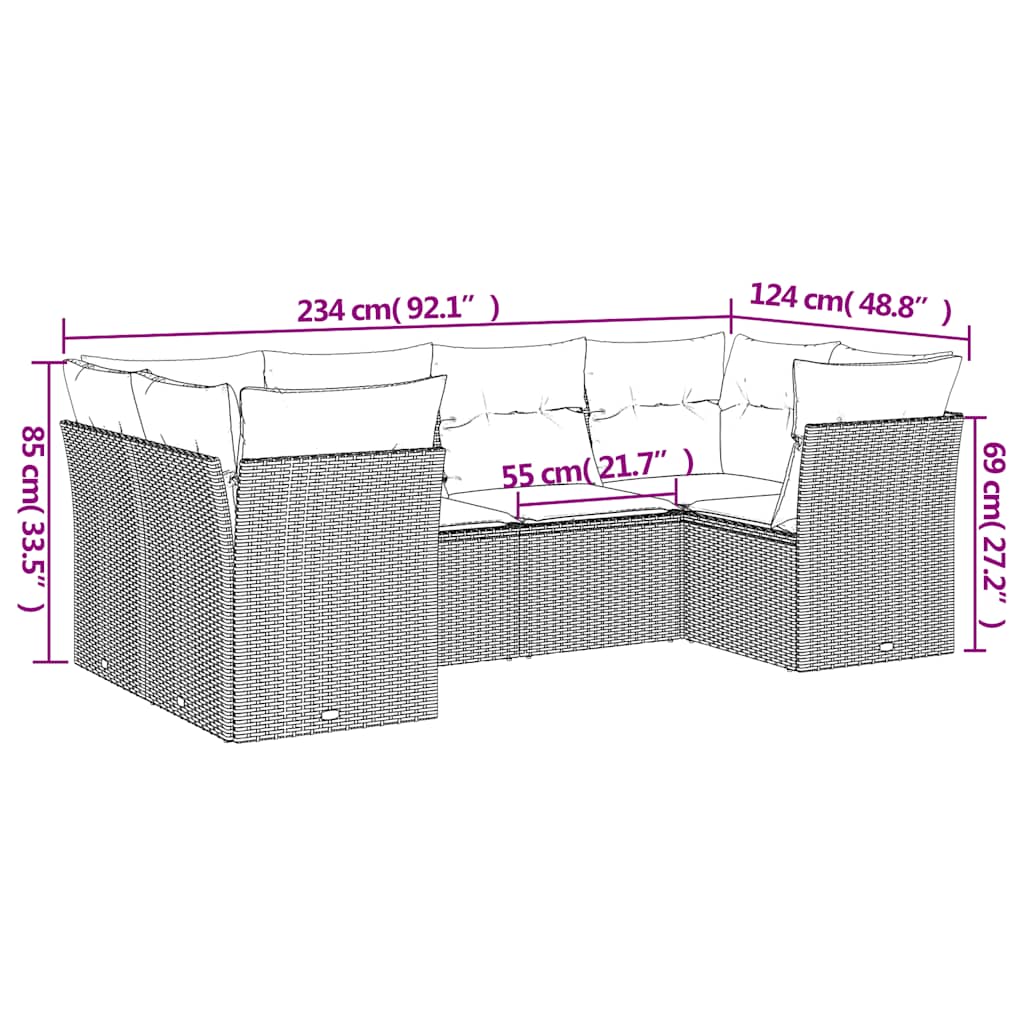 6-delige Loungeset met kussens poly rattan zwart – afbeelding 3