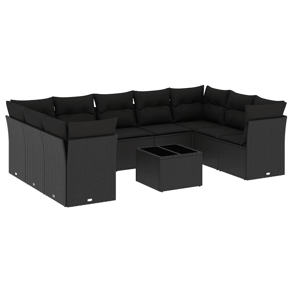 10-delige Loungeset met kussens poly rattan zwart – afbeelding 2