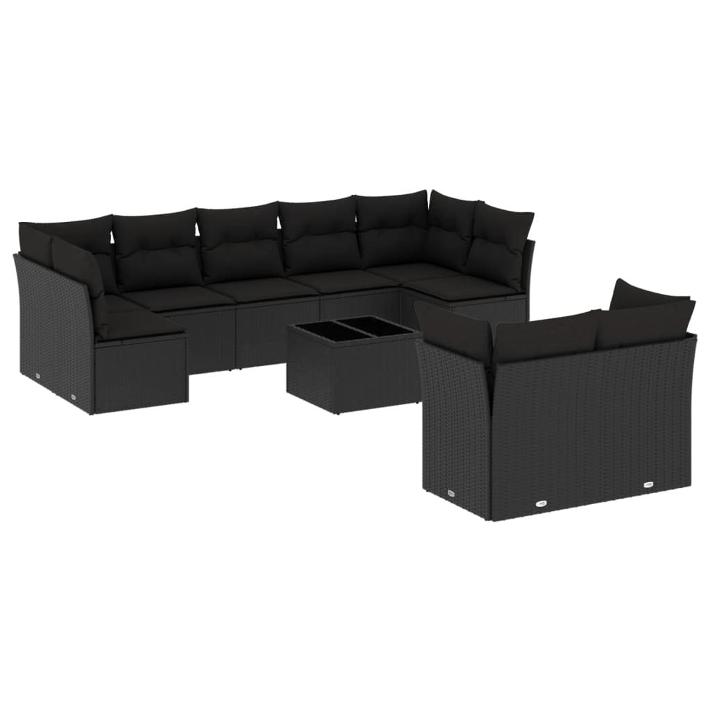 10-delige Loungeset met kussens poly rattan zwart – afbeelding 2
