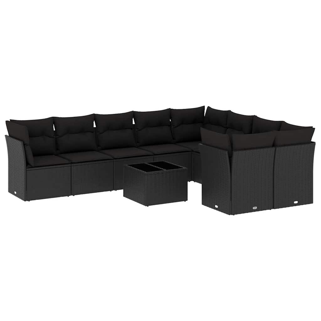 10-delige Loungeset met kussens poly rattan zwart – afbeelding 2