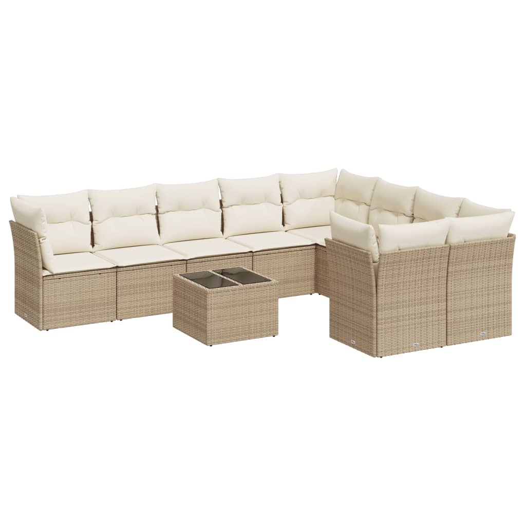 10-delige Loungeset met kussens poly rattan beige – afbeelding 2
