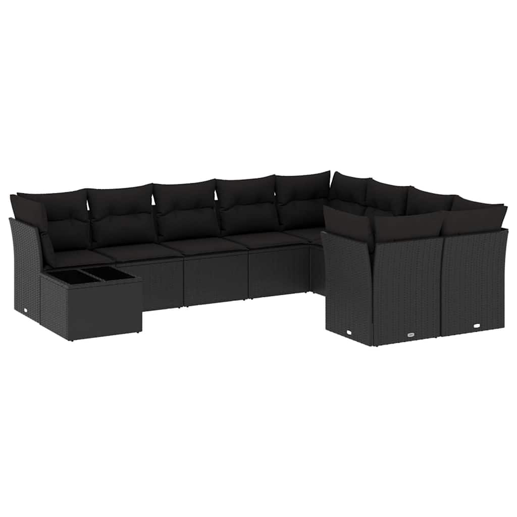 10-delige Loungeset met kussens poly rattan zwart – afbeelding 2