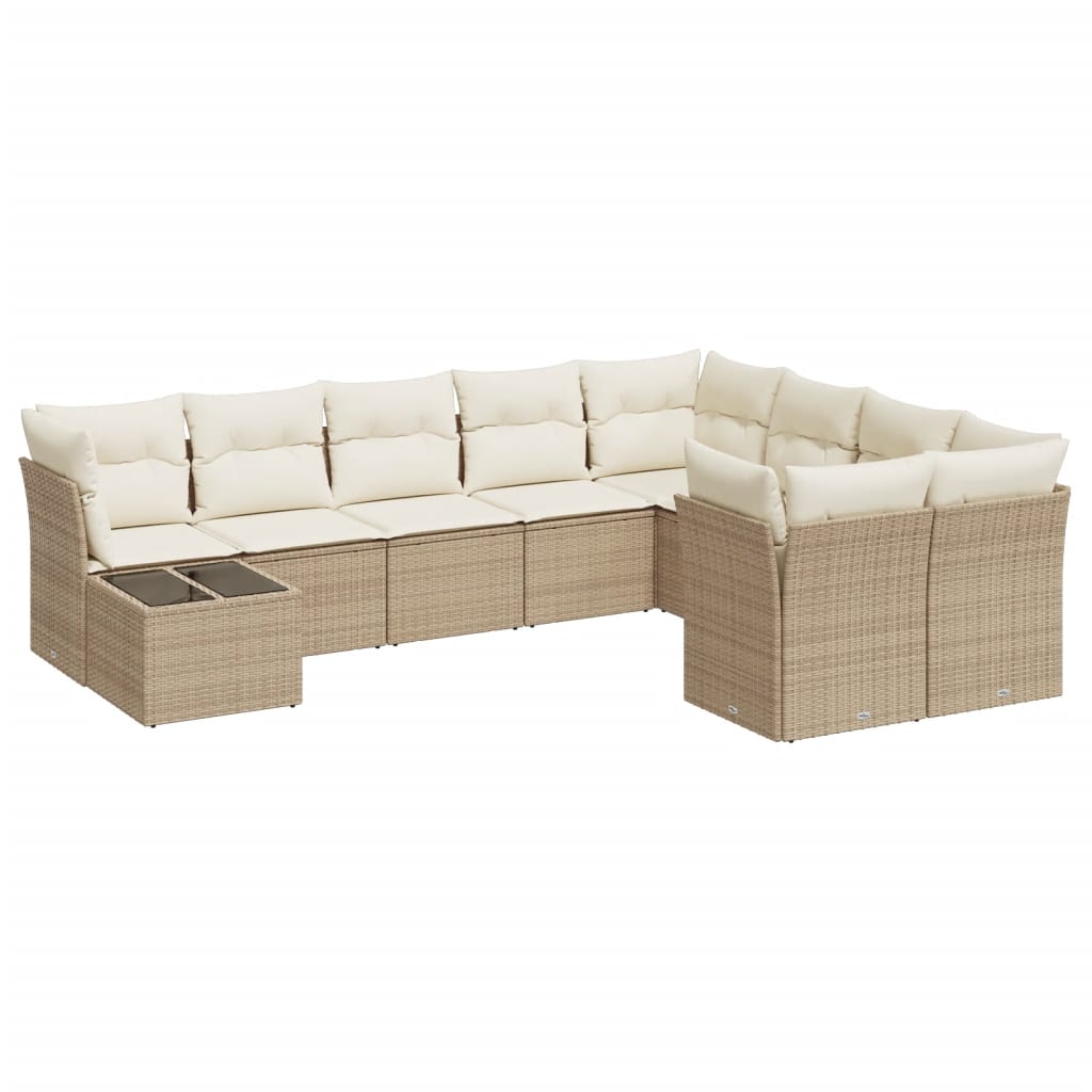 10-delige Loungeset met kussens poly rattan beige – afbeelding 2