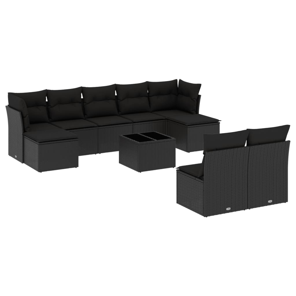 10-delige Loungeset met kussens poly rattan zwart – afbeelding 2