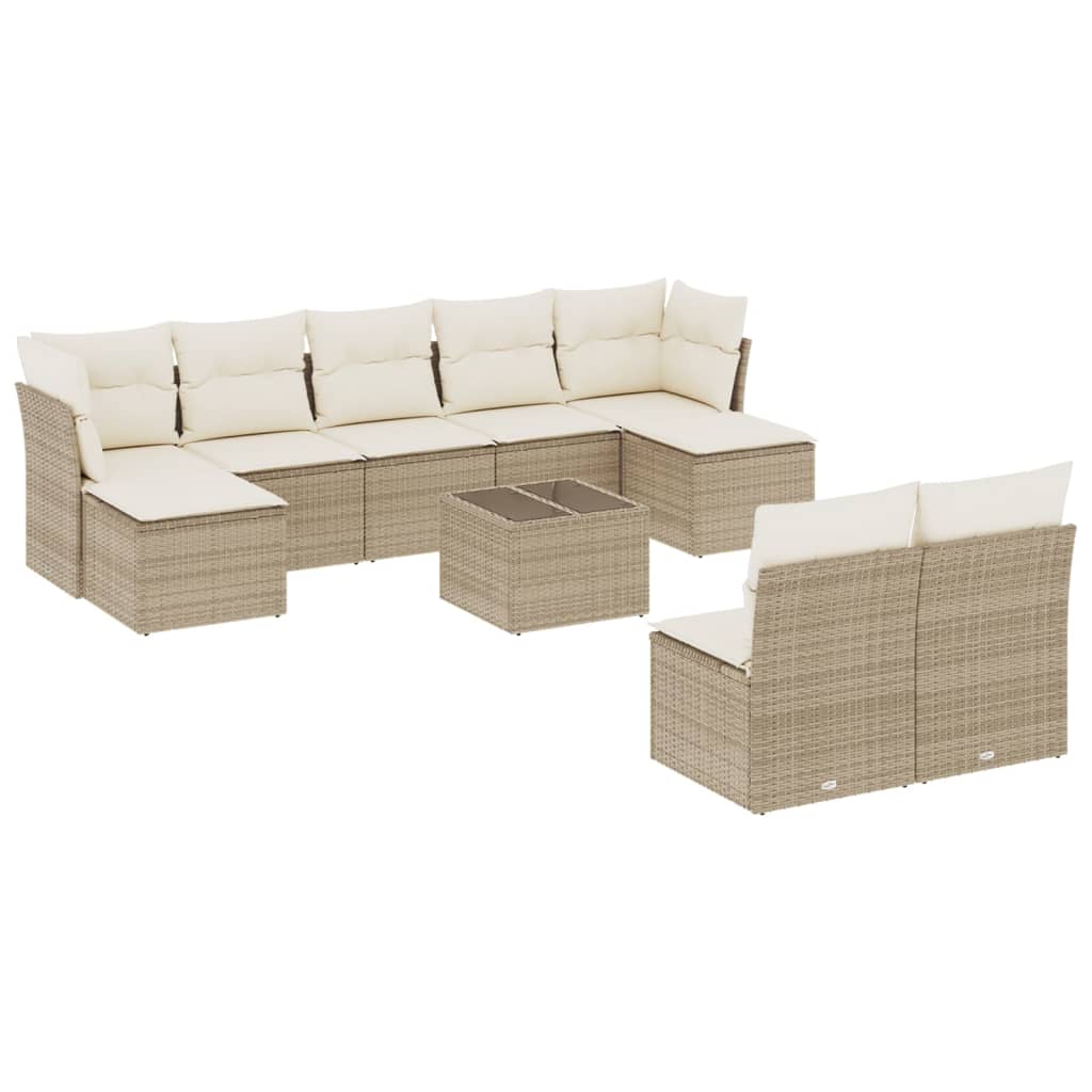 10-delige Loungeset met kussens poly rattan beige – afbeelding 2