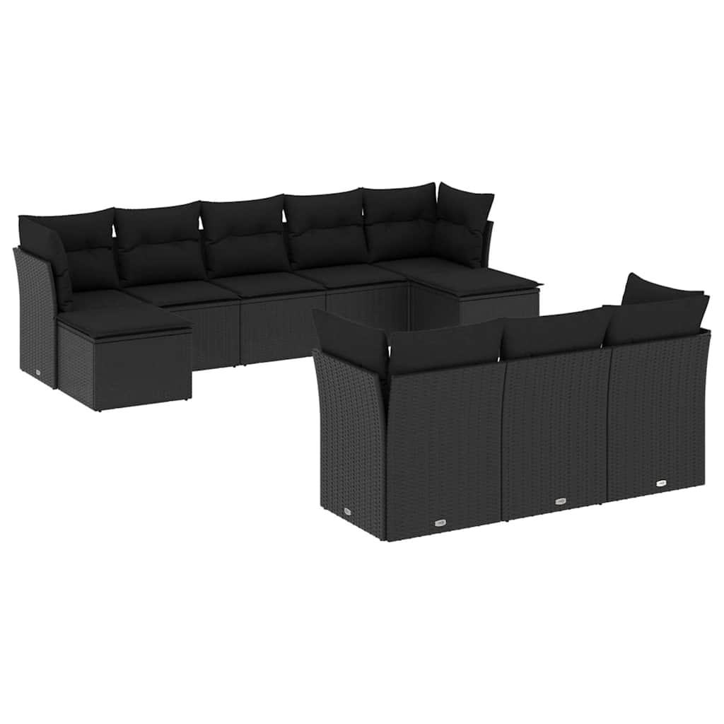 10-delige Loungeset met kussens poly rattan zwart – afbeelding 2